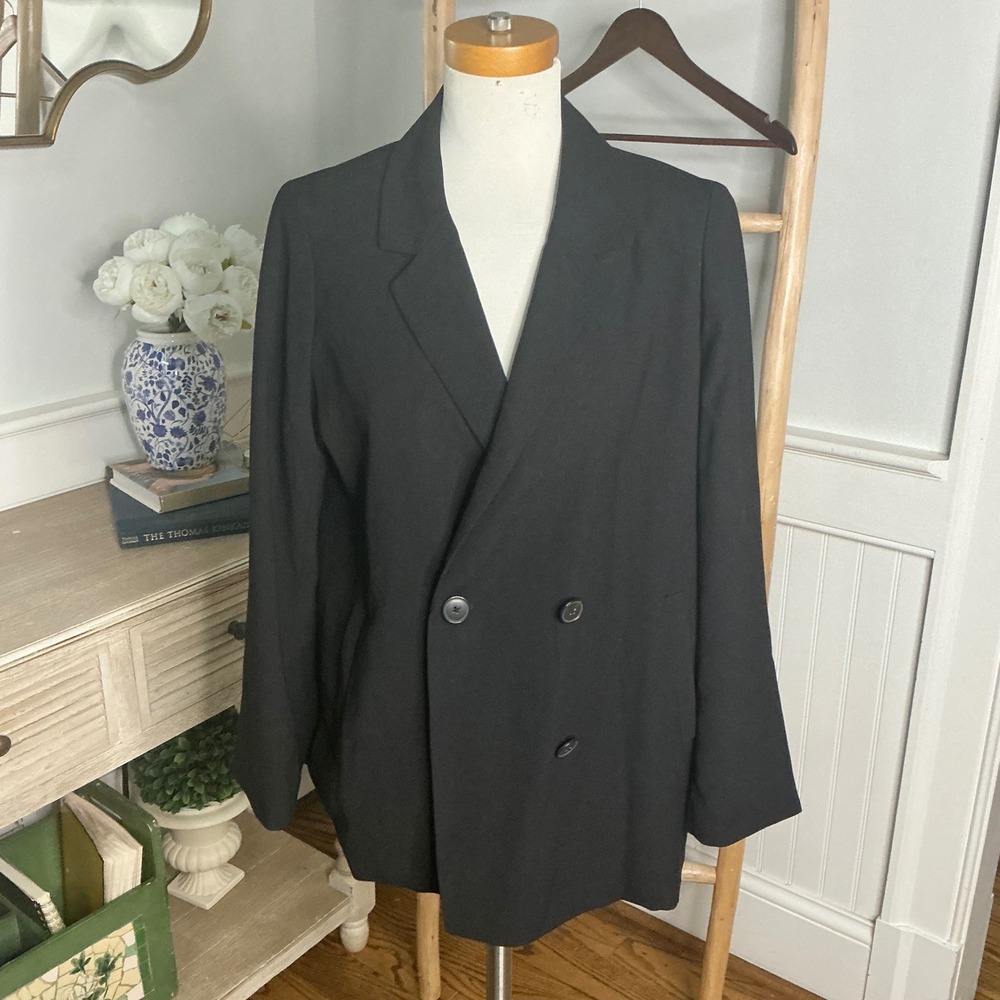 Madewell Womens Black Double Breasted Blazer Jacket Size L Lined Business Casual